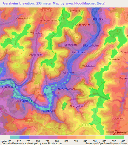 Gersheim,Germany Elevation Map