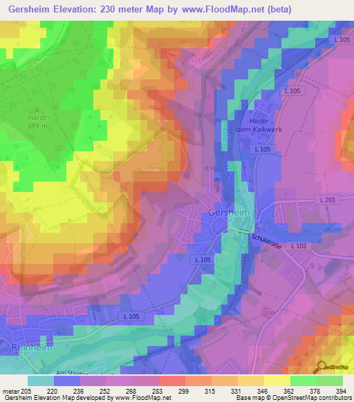 Gersheim,Germany Elevation Map