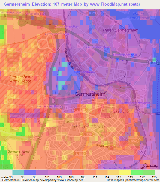 Germersheim,Germany Elevation Map