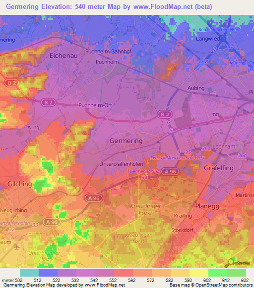 Germering,Germany Elevation Map
