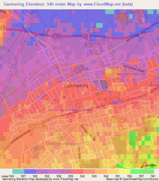 Germering,Germany Elevation Map