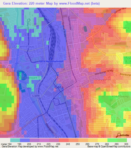 Gera,Germany Elevation Map