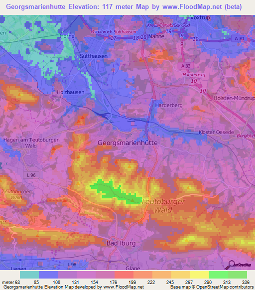 Georgsmarienhutte,Germany Elevation Map