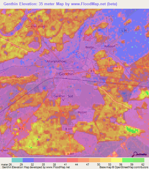 Genthin,Germany Elevation Map