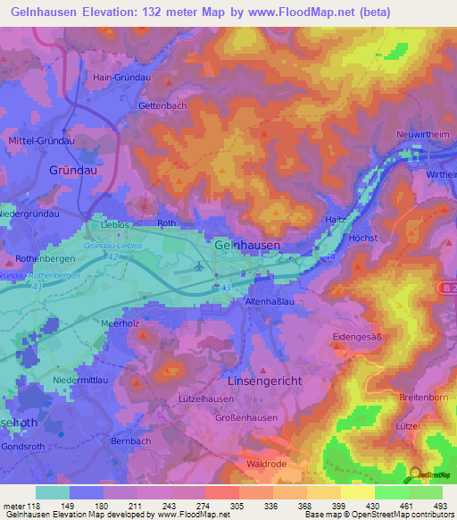 Gelnhausen,Germany Elevation Map