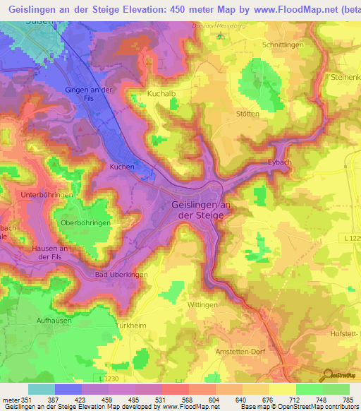 Geislingen an der Steige,Germany Elevation Map