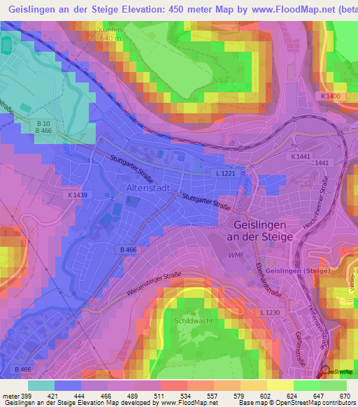 Geislingen an der Steige,Germany Elevation Map