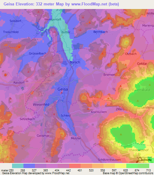 Geisa,Germany Elevation Map