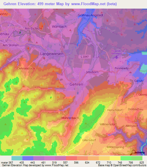 Gehren,Germany Elevation Map