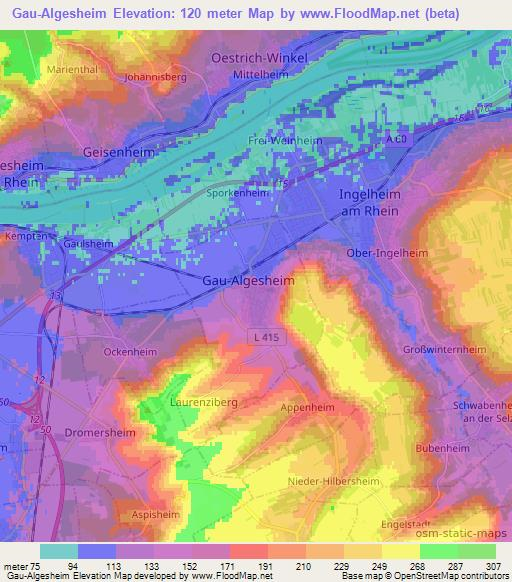 Gau-Algesheim,Germany Elevation Map