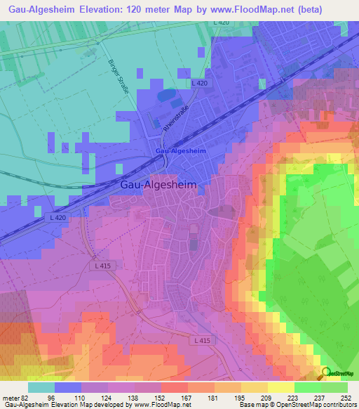 Gau-Algesheim,Germany Elevation Map