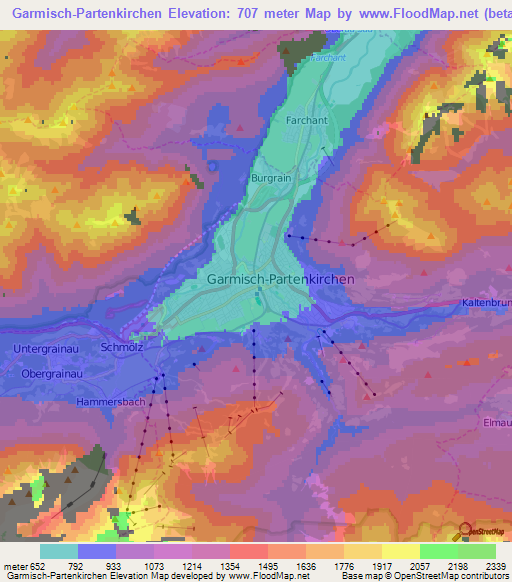 Garmisch-Partenkirchen,Germany Elevation Map