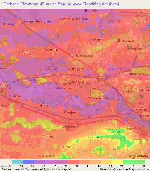 Garbsen,Germany Elevation Map