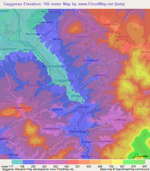 Gaggenau,Germany Elevation Map