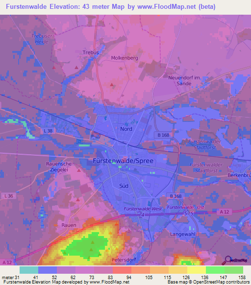 Furstenwalde,Germany Elevation Map