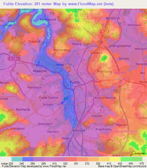 Fulda,Germany Elevation Map
