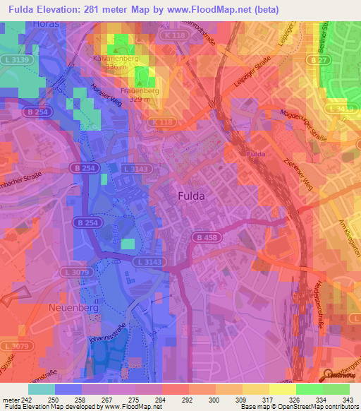 Fulda,Germany Elevation Map