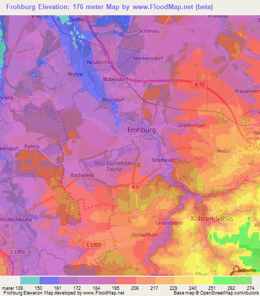 Frohburg,Germany Elevation Map