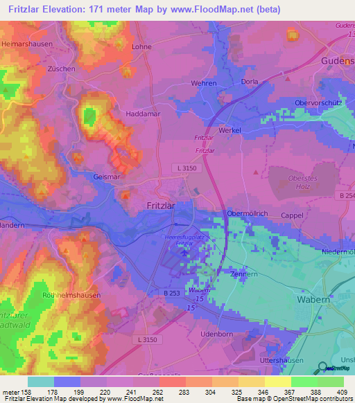 Fritzlar,Germany Elevation Map