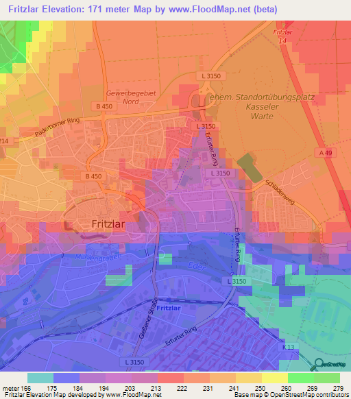 Fritzlar,Germany Elevation Map