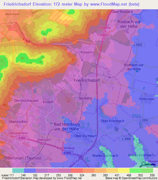 Friedrichsdorf,Germany Elevation Map