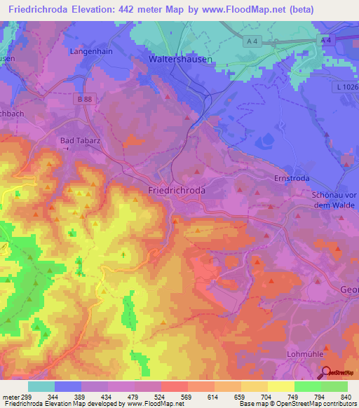 Friedrichroda,Germany Elevation Map