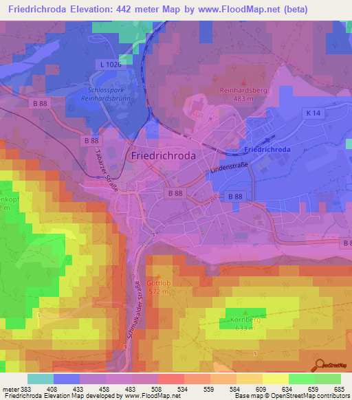 Friedrichroda,Germany Elevation Map