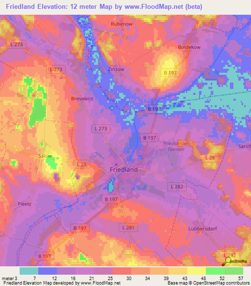 Friedland,Germany Elevation Map