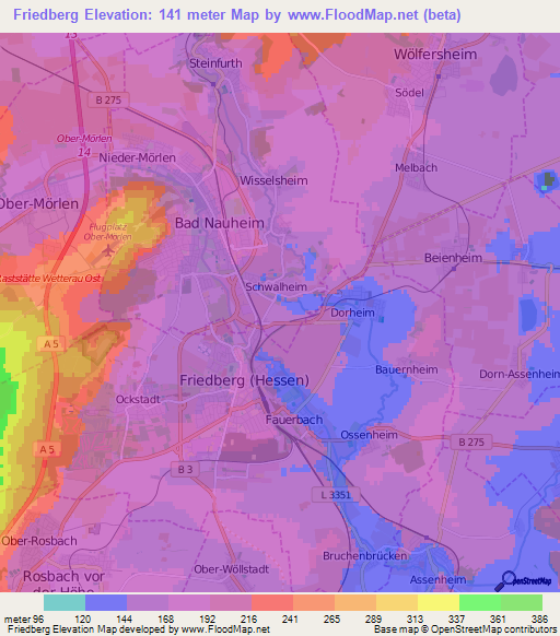 Friedberg,Germany Elevation Map