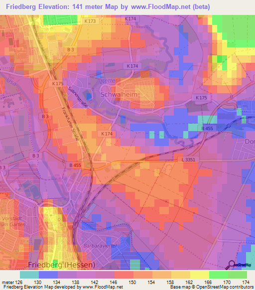 Friedberg,Germany Elevation Map