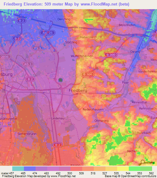 Friedberg,Germany Elevation Map