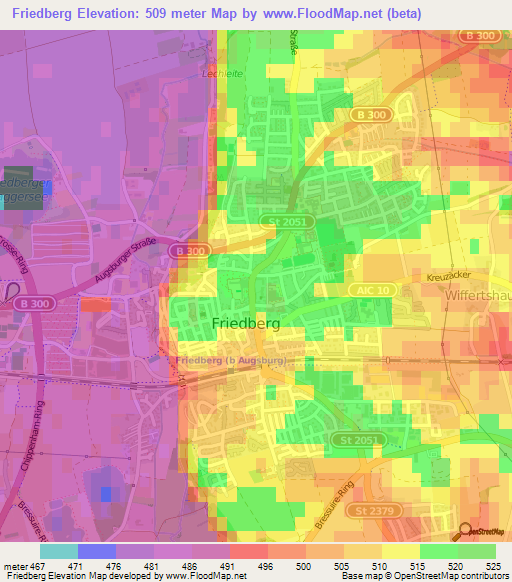 Friedberg,Germany Elevation Map