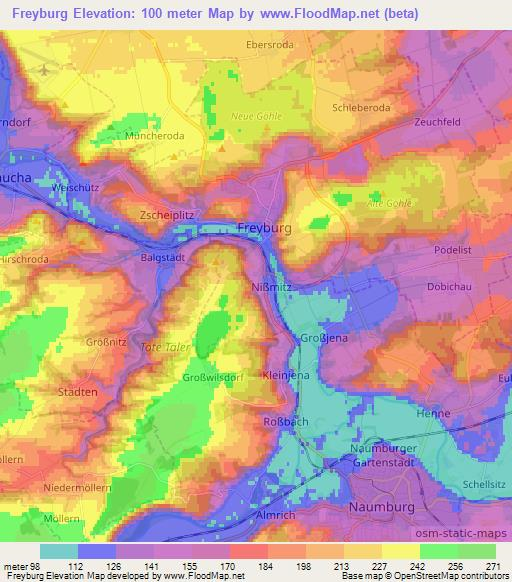 Freyburg,Germany Elevation Map