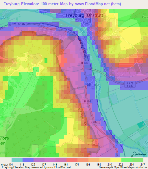 Freyburg,Germany Elevation Map