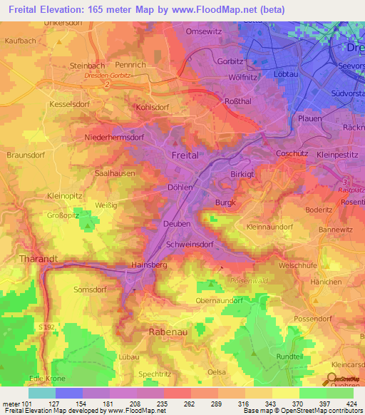 Freital,Germany Elevation Map