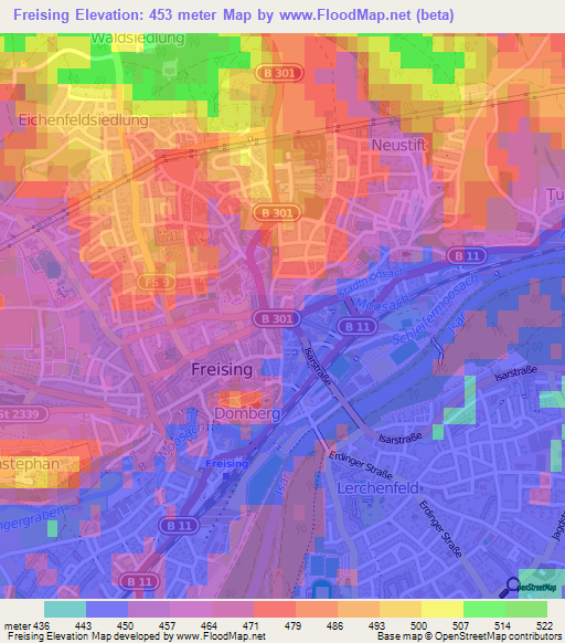 Freising,Germany Elevation Map