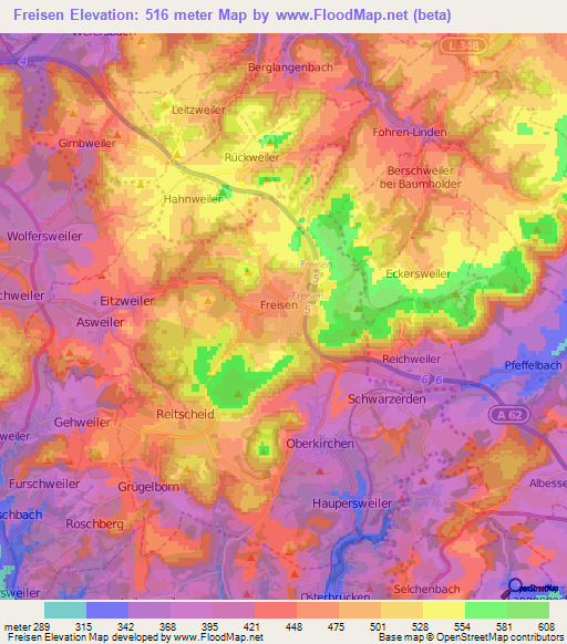 Freisen,Germany Elevation Map