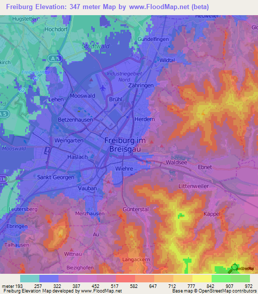 Freiburg,Germany Elevation Map