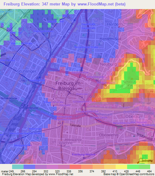 Freiburg,Germany Elevation Map