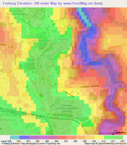 Freiberg,Germany Elevation Map