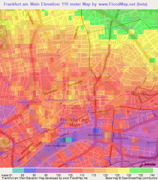 Frankfurt am Main,Germany Elevation Map