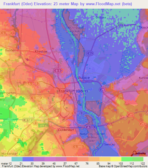 Frankfurt (Oder),Germany Elevation Map