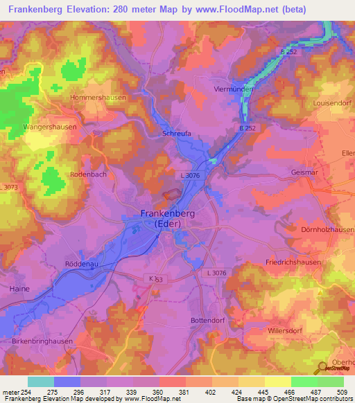 Frankenberg,Germany Elevation Map