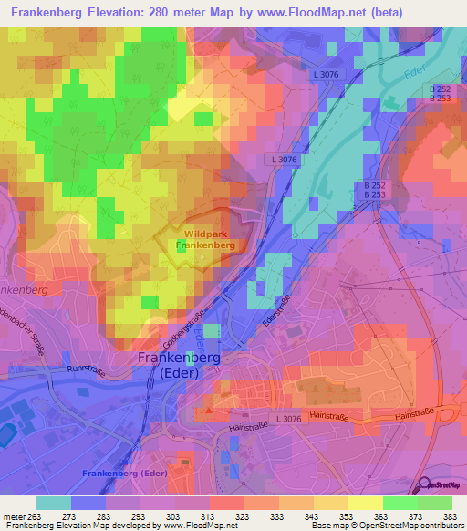 Frankenberg,Germany Elevation Map