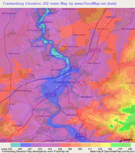 Frankenberg,Germany Elevation Map