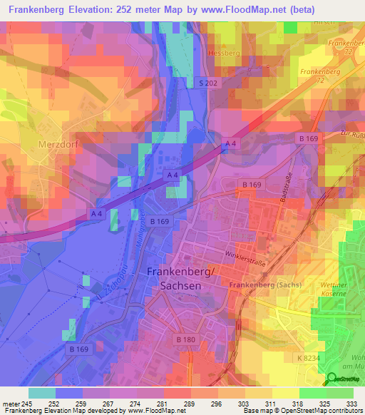 Frankenberg,Germany Elevation Map