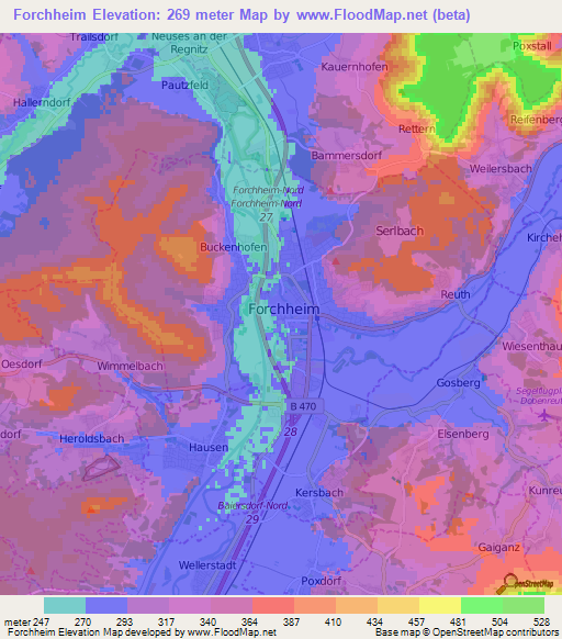 Forchheim,Germany Elevation Map