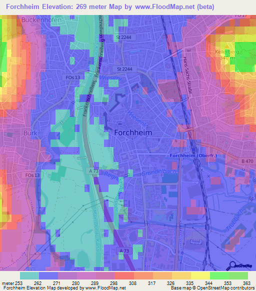 Forchheim,Germany Elevation Map