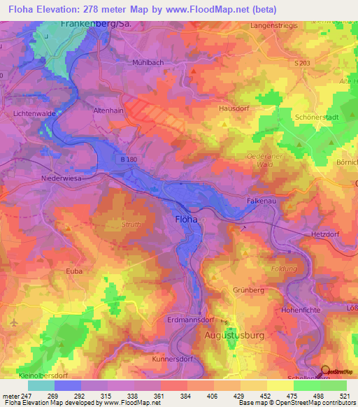 Floha,Germany Elevation Map