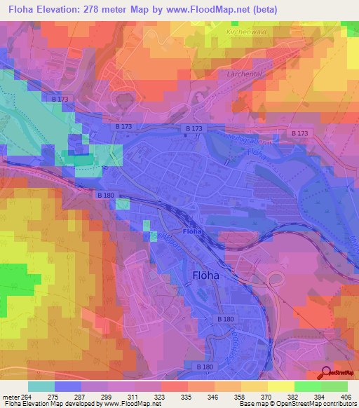 Floha,Germany Elevation Map